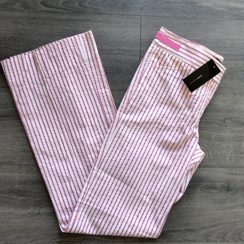 BCBG BCBGMAXAZRIA 100% Cotton White/Pink Stripes Pants Size 4 NWT